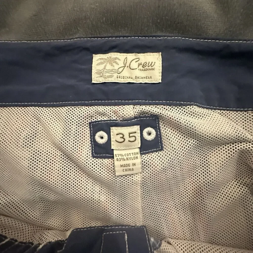 J Crew Swim Shorts Mens 35 Plaid Boardshorts Drawstring Lined Summer Beach Pool